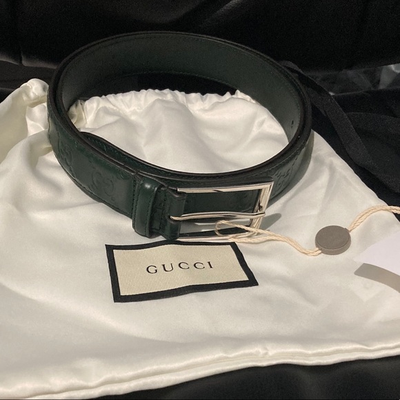 Gucci Signature Dark Green Guccissima Belt - Picture 1 of 3